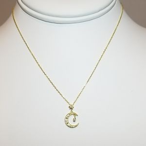 New 925 Silver Moon Diamond Pave CZ Necklace